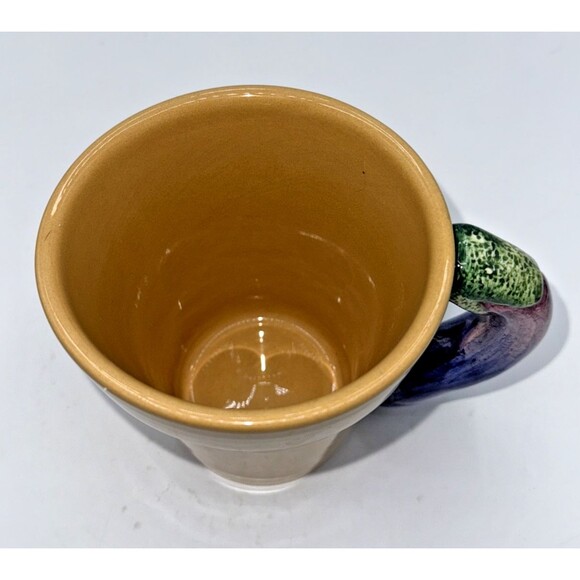 Vintage Vietri Planter Style Coffee Mug/Cup Tan W/Eggplat Handle Italy 16oz - Picture 3 of 13